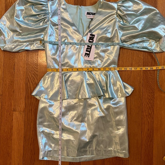 NWT ROTATE BirgerChristensen Mindy Metallic Aqua Peplum Dress Sz 6 Stich Issue - Picture 7 of 14